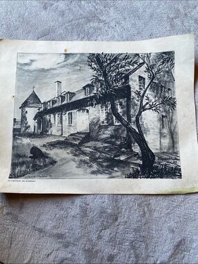 Simone Hudson Vintage Black and White Charcoal Château Print Home Art